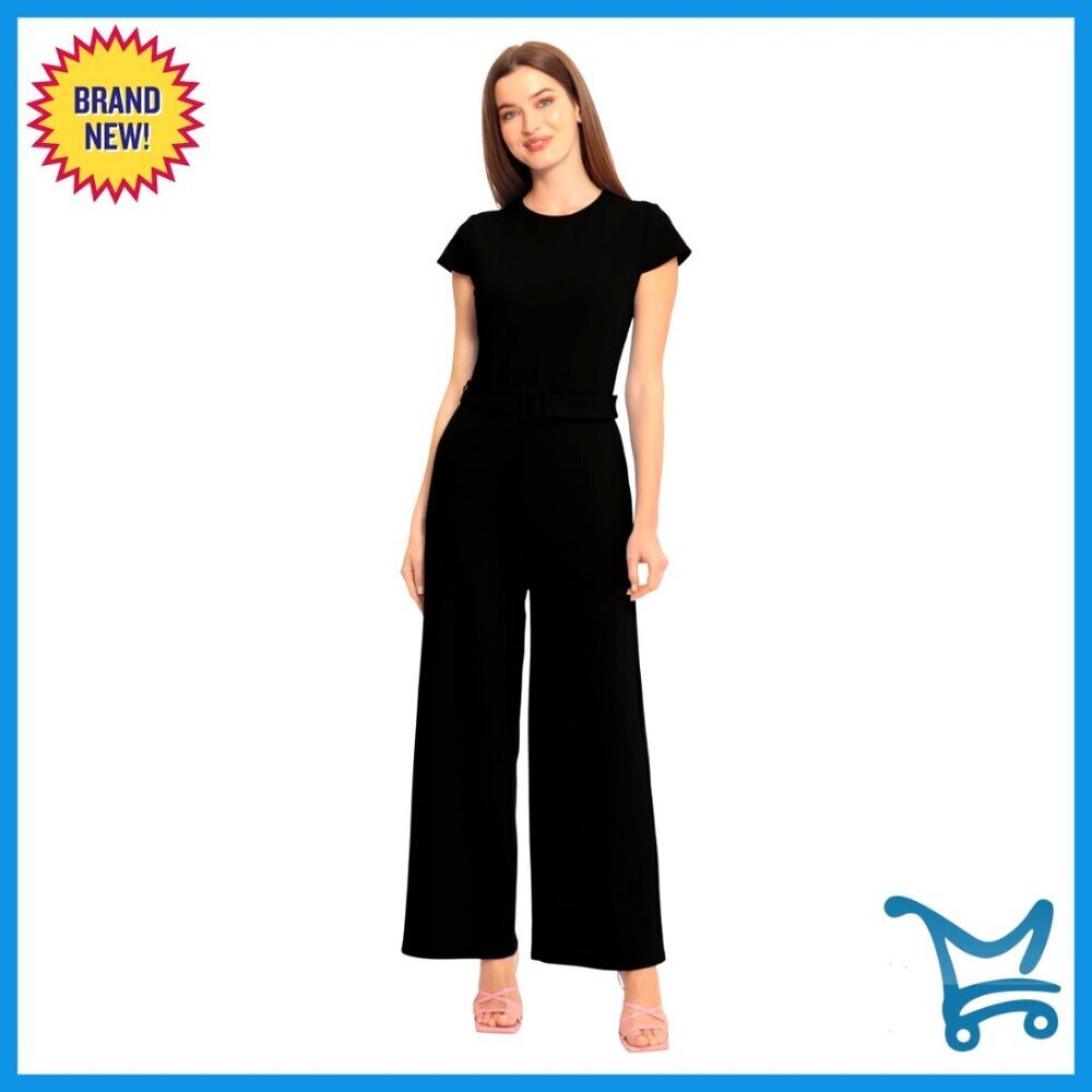 Wide Leg Jumpsuit with Belt, Polyester Workwear for Office Events
